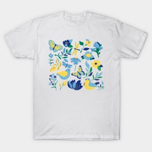 Birds Flowers Illustration T-Shirt